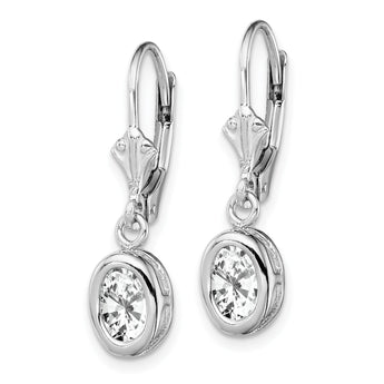 Sterling Silver Rhodium Plated 7x5mm Oval CZ Leverback Earrings - Birthstone Company