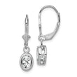 Sterling Silver Rhodium Plated 7x5mm Oval CZ Leverback Earrings