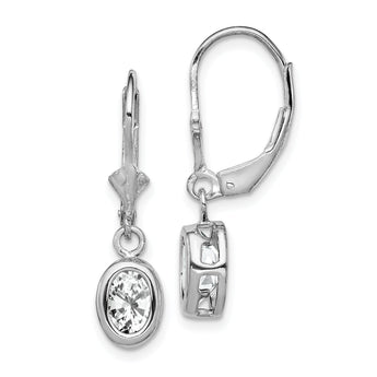 Sterling Silver Rhodium Plated 7x5mm Oval CZ Leverback Earrings