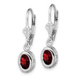 Sterling Silver Rhodium Plated 7x5mm Oval Garnet Leverback Earrings - Birthstone Company