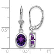 Sterling Silver Rhodium Plated 8x6mm Oval Amethyst Leverback Earrings - Birthstone Company