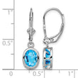 Sterling Silver Rhodium Plated 8x6mm Oval Blue Topaz Leverback Earrings - Birthstone Company