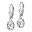 Sterling Silver Rhodium Plated 8x6mm Oval CZ Leverback Earrings