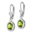 Sterling Silver Rhodium Plated 8x6mm Oval Peridot Leverback Earrings - Birthstone Company