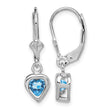 Sterling Silver Rhodium Plated 5mm Heart Blue Topaz Leverback Earrings - Birthstone Company