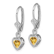 Sterling Silver Rhodium Plated 5mm Heart Citrine Leverback Earrings - Birthstone Company