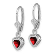 Sterling Silver Rhodium Plated 5mm Heart Garnet Leverback Earrings - Birthstone Company