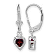 Sterling Silver Rhodium Plated 5mm Heart Garnet Leverback Earrings - Birthstone Company