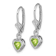Sterling Silver Rhodium Plated 5mm Heart Peridot Leverback Earrings - Birthstone Company