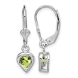 Sterling Silver Rhodium Plated 5mm Heart Peridot Leverback Earrings - Birthstone Company