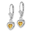 Sterling Silver Rhodium Plated 6mm Heart Citrine Leverback Earrings - Birthstone Company