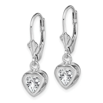 Sterling Silver Rhodium Plated 6mm Heart CZ Leverback Earrings - Birthstone Company