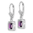 Sterling Silver RH Plated 7x5 Emerald Cut Amethyst Leverback Earrings - Birthstone Company