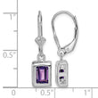 Sterling Silver RH Plated 7x5 Emerald Cut Amethyst Leverback Earrings - Birthstone Company