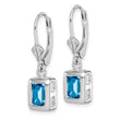 Sterling Silver RH Plated 7x5 Emerald Cut Blue Topaz Leverback Earrings - Birthstone Company