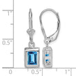 Sterling Silver RH Plated 7x5 Emerald Cut Blue Topaz Leverback Earrings - Birthstone Company