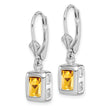 Sterling Silver Rhodium Plated 7x5 Emerald Cut Citrine Leverback Earrings