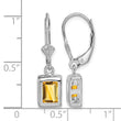 Sterling Silver Rhodium Plated 7x5 Emerald Cut Citrine Leverback Earrings - Birthstone Company