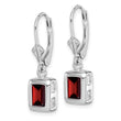 Sterling Silver Rhodium Plated 7x5 Emerald Cut Garnet Leverback Earrings - Birthstone Company
