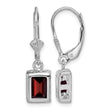 Sterling Silver Rhodium Plated 7x5 Emerald Cut Garnet Leverback Earrings - Birthstone Company
