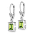 Sterling Silver Rhodium Plated 7x5 Emerald Cut Peridot Leverback Earrings - Birthstone Company