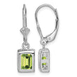 Sterling Silver Rhodium Plated 7x5 Emerald Cut Peridot Leverback Earrings - Birthstone Company