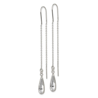 Sterling Silver Polished Crystal Teardrop Threader Earrings