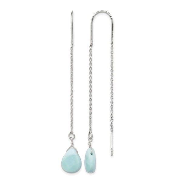 Sterling Silver Polished Blue Agate Teardrop Threader Earrings - Birthstone Company