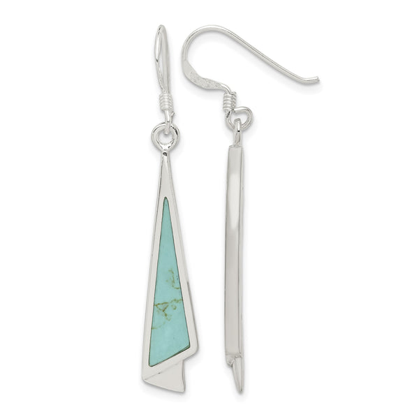 Sterling Silver Polished Fancy Triangle Turquoise Dangle Earrings - Birthstone Company