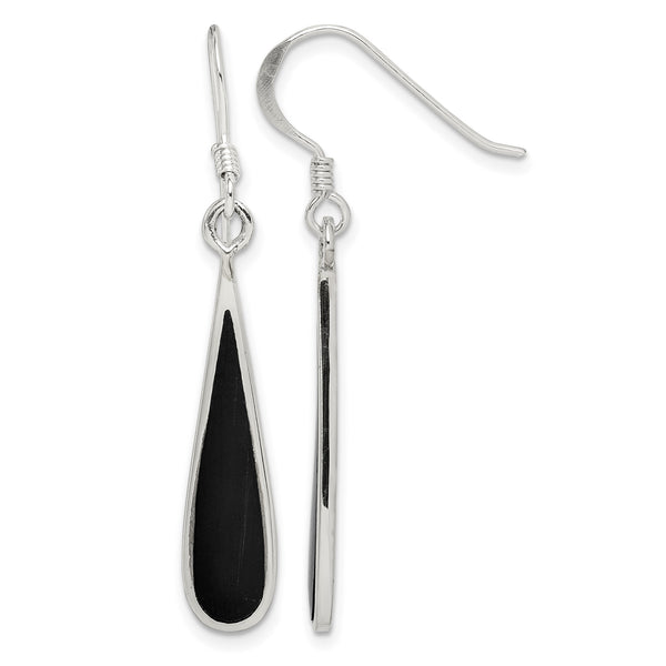 Sterling Silver Polished Onyx Teardrop Dangle Earrings - Birthstone Company