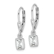 Sterling Silver Rhodium-plated Emerald-cut 6x4mm CZ Leverback Earrings