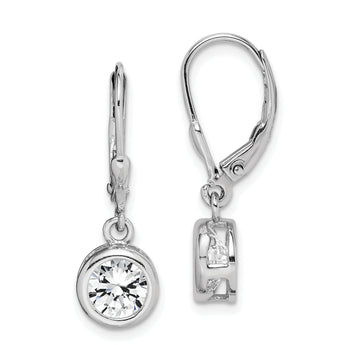 Sterling Silver Rhodium-plated Polished Round 7mm CZ Leverback Earrings
