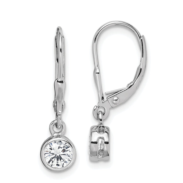 Sterling Silver Rhodium-plated Polished Round 5mm CZ Leverback Earrings