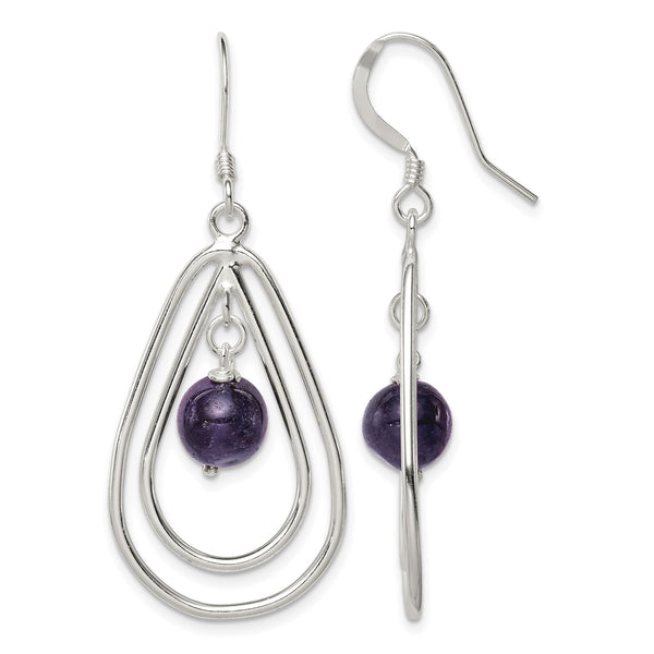 Sterling Silver Polished Amethyst Teardrop Dangle Earrings - Birthstone Company