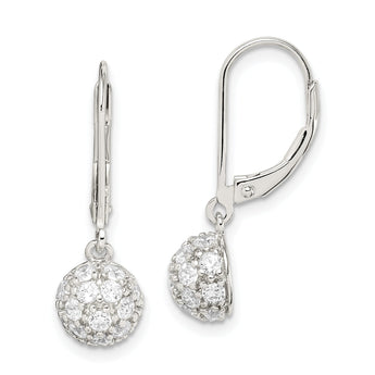 Sterling Silver Rhodium-plated Polished CZ Half Circle Leverback Earrings