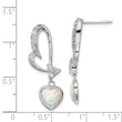 Sterling Silver Rhodium plated Created Opal and CZ Heart Earrings - Birthstone Company