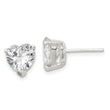 Sterling Silver Polished 8mm Heart 3 Prong Basket Set CZ Stud Earrings