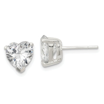 Sterling Silver Polished 8mm Heart 3 Prong Basket Set CZ Stud Earrings