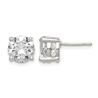Sterling Silver Polished 8mm Round CZ Stud Earrings - Birthstone Company