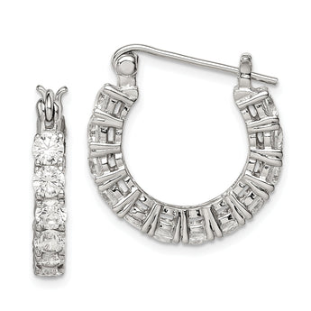 Sterling Silver Rhodium-plated CZ Hoop Earrings