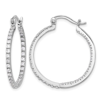 Sterling Silver Rhodium-plated CZ IN/OUT Hoop Earrings - Birthstone Company