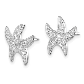 Sterling Silver Rhodium-plated CZ Starfish Earrings - Birthstone Company