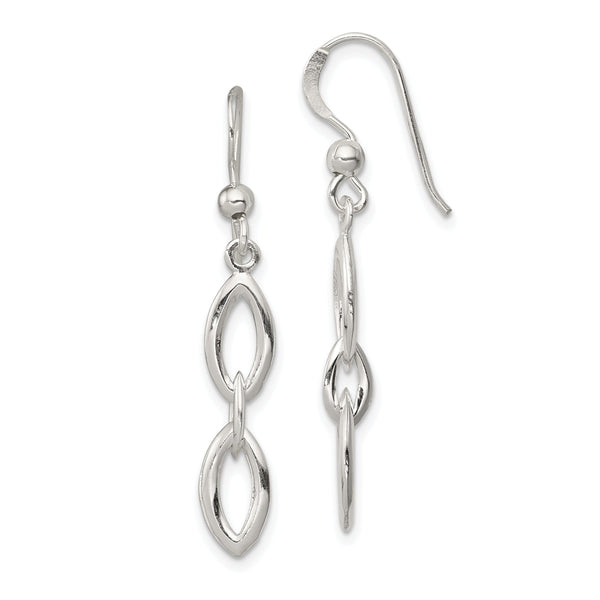 Sterling Silver Polished Fancy Marquise Link Dangle Earrings