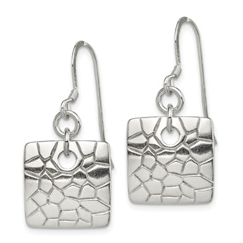 Sterling Silver Polished & Textured Fancy Square Dangle Earrings