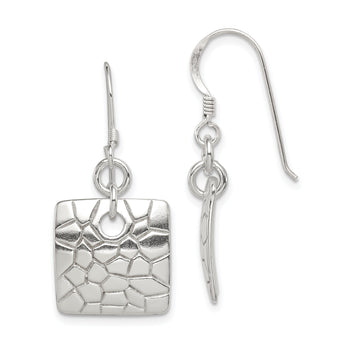 Sterling Silver Polished & Textured Fancy Square Dangle Earrings