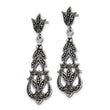 Sterling Silver Rhodium-plated Fancy Textured Marcasite Post Dangle Earring