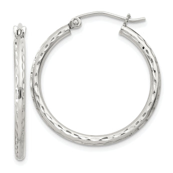 Sterling Silver 2mm Diamond Cut Hoop Earrings