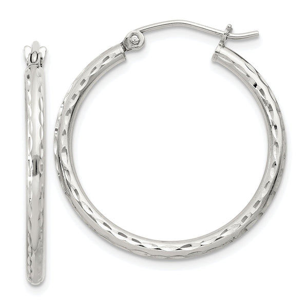 Sterling Silver 2mm Diamond Cut Hoop Earrings