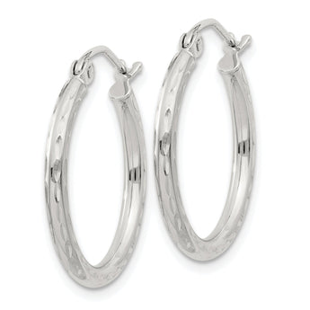 Sterling Silver 2mm Diamond Cut Hoop Earrings