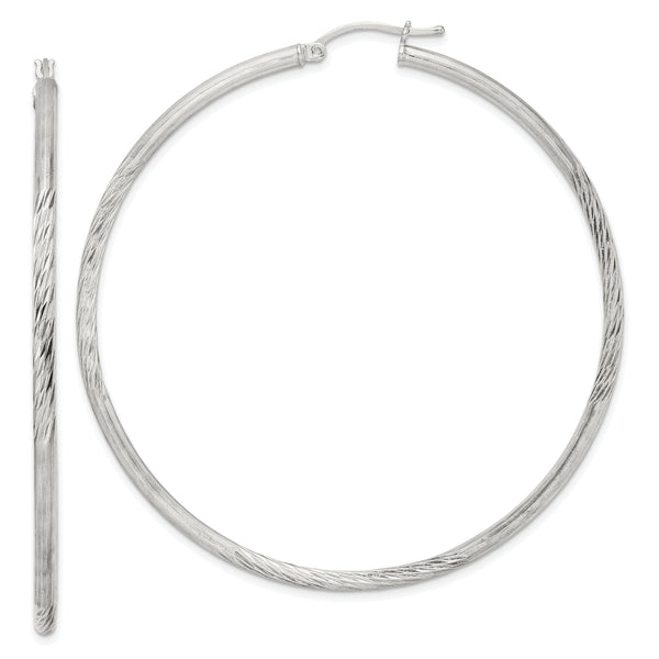 Sterling Silver 2.5mm Polished/Satin D/C Hoop Earrings
